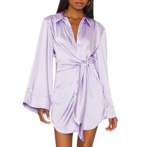 Revolve Song of Style Marta Dress in Lavender Size M Wrap Shirt Dress Silky